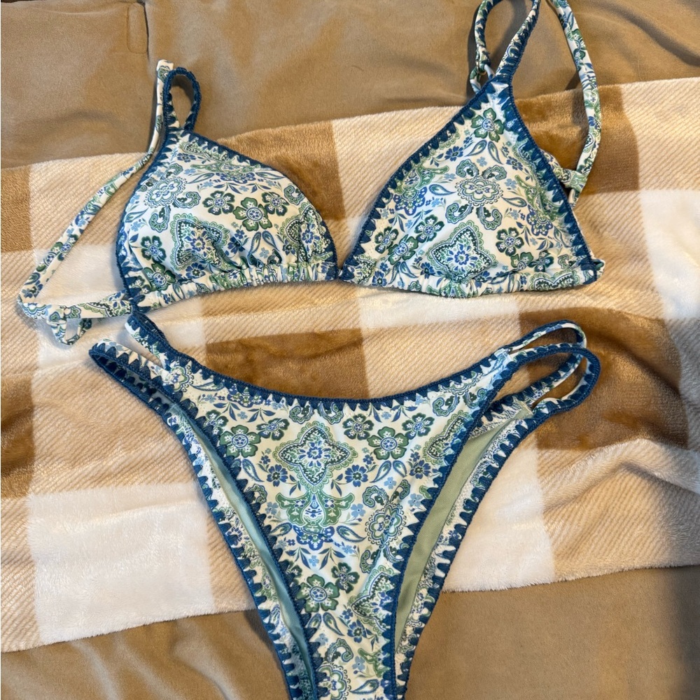 Hollister Blue and Green Bikini Set